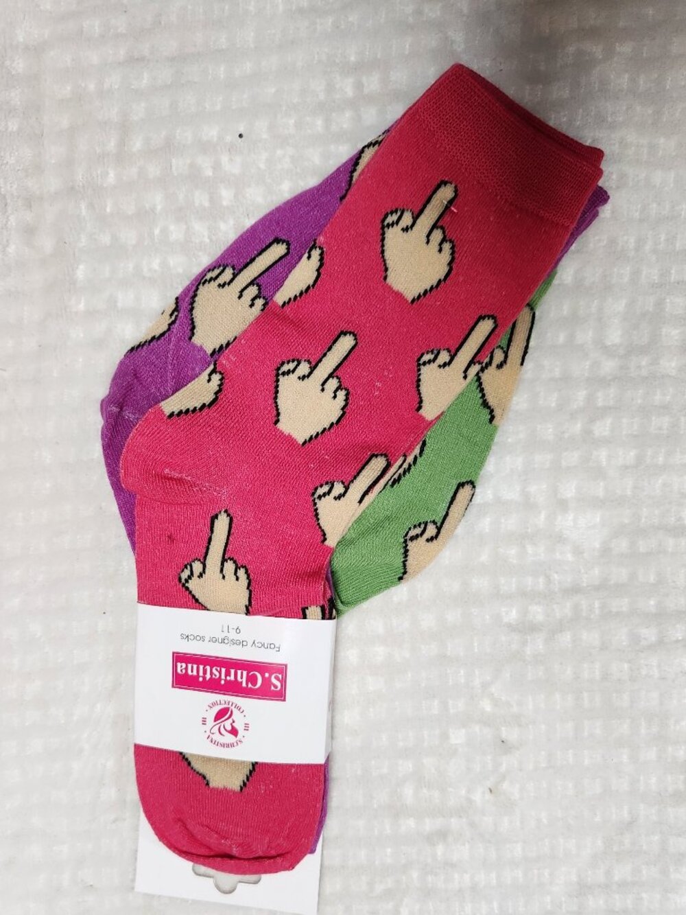 Three (3) Pairs Middle Finger Novelty Crew Socks - NEW